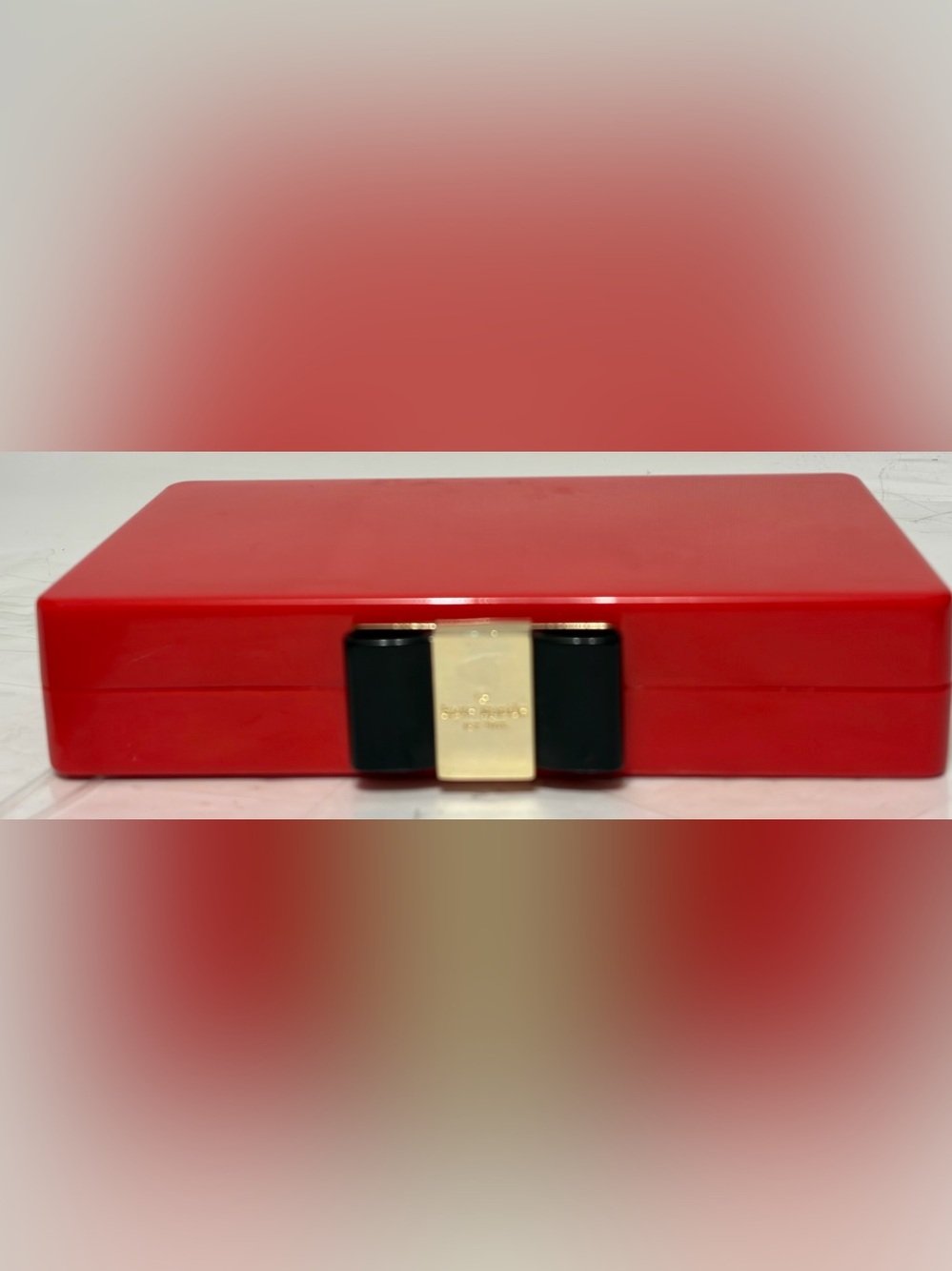 kate spade Red Bow-Accent Hard Clutch with Gold Hardware RARE